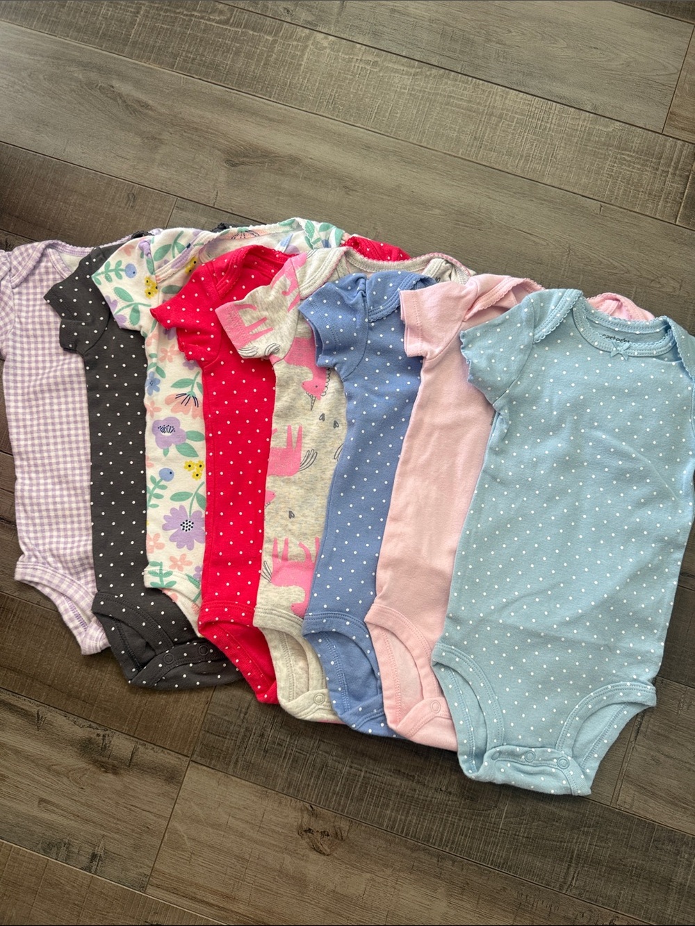 Carter's Baby Girls Polka Dot & Floral Onesie Pack - Blue, Pink, Gray, Red